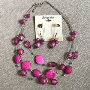 Vintage Carol Dauplaise Necklace and Earring Set Pink acrylic stones    B